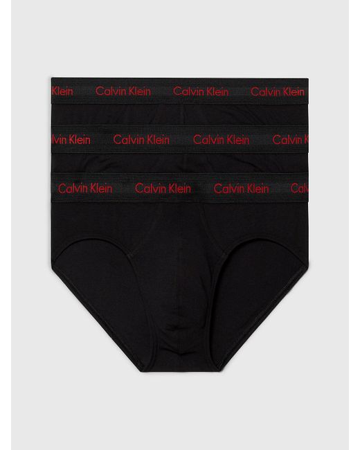 Calvin Klein Black 3 Pack Hip Briefs - Cotton Stretch Wicking for men