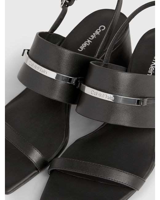 Calvin Klein Black Leather Heeled Sandals