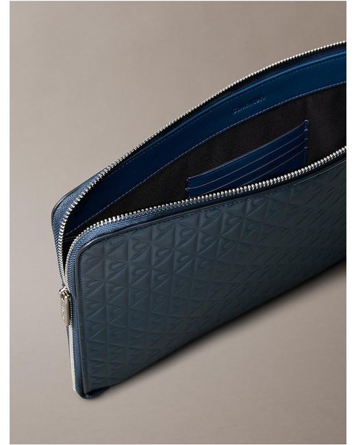 Calvin Klein Blue Allover Emblem Logo Zip Pouch for men