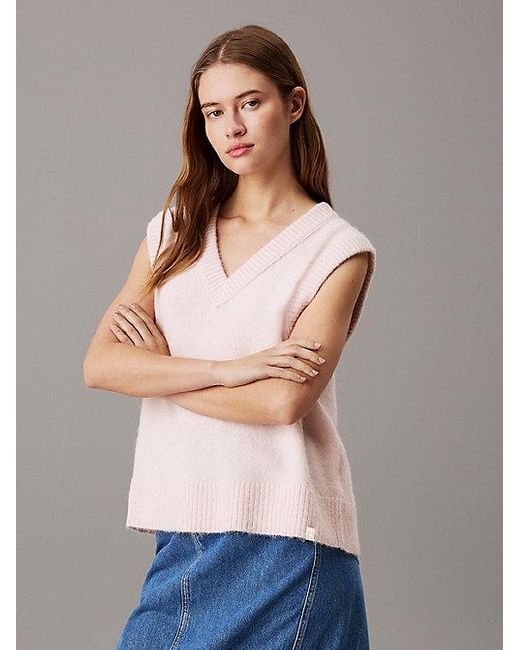Calvin Klein Gray Lässige Weste Aus Wollgemisch