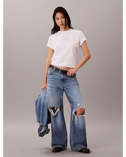 Calvin Klein Blue Jeans Boxy Script Logo T-Shirt