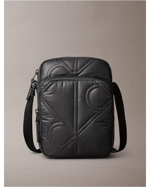 Calvin Klein Gray Puffer Monogram Logo Reporter Bag for men