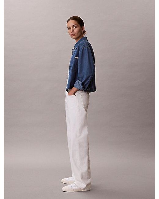 Calvin Klein Blue Jeans Cropped Denim Dad Shirt