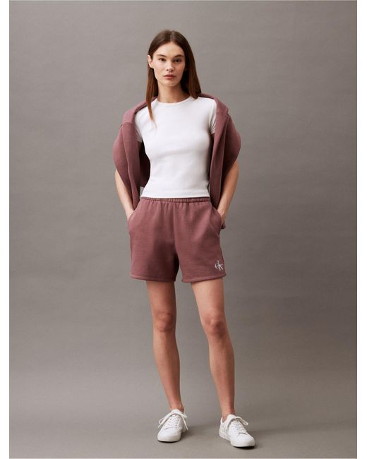 Calvin Klein Brown Monogram Logo Fleece Shorts