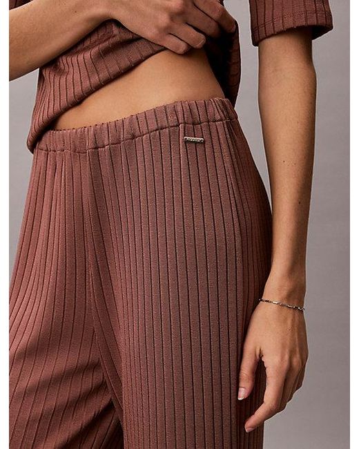 Calvin Klein Brown Shiny Ribbed Pull On Trousers