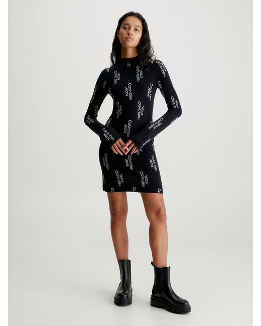 Calvin Klein Black All-over Logo Jumper Dress