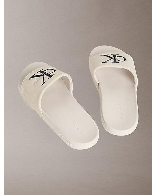 Calvin Klein Gray Canvas Contoured Logo Sliders for men