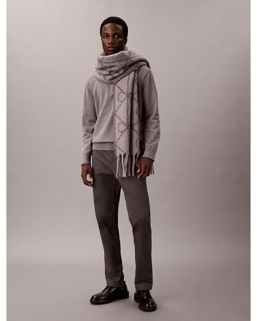 Calvin Klein Gray Warm Wool Blend Logo Scarf for men