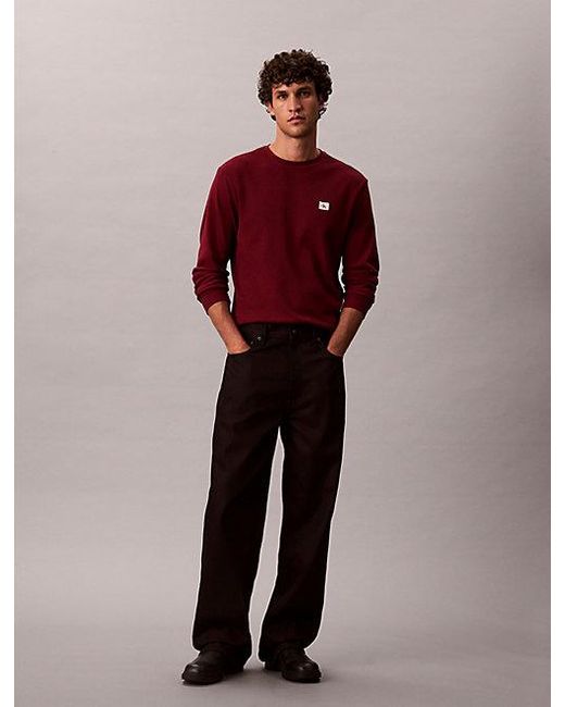 Calvin Klein Wafel-T-Shirt Met Lange Mouwen in het Red voor heren