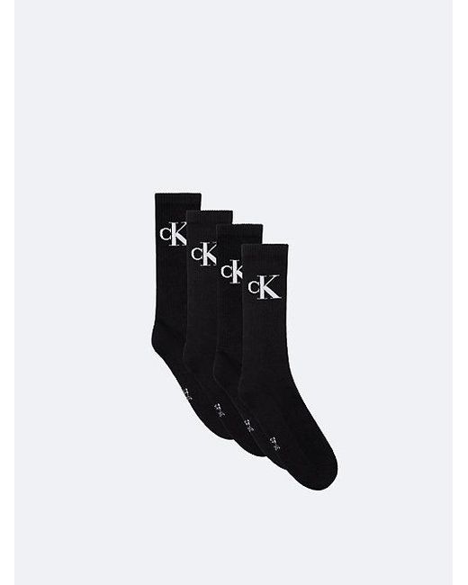 Pack de 4 pares de calcetines de deporte de algodón peinado suave con logo Calvin Klein de color Black