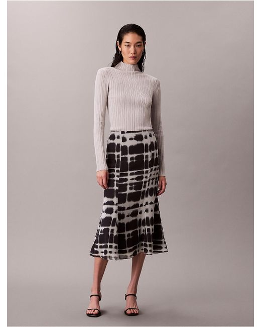 Calvin Klein Multicolor Printed Flared Midi Skirt