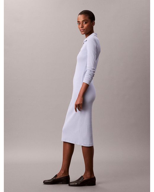 Calvin Klein Purple Woven Monologo Rib Midi Dress