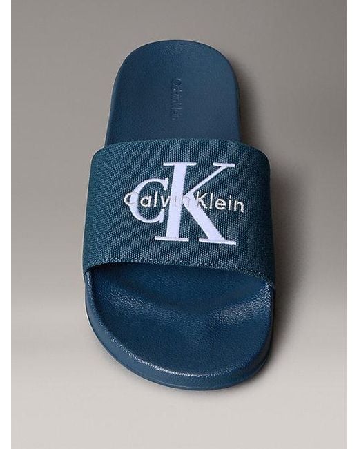 Calvin Klein Blue Canvas Contoured Logo Sliders for men