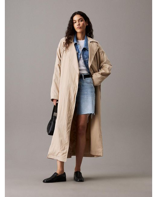 Calvin Klein Natural Soft Nylon Long Trench Coat