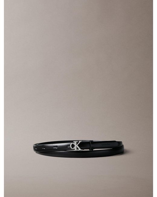 Calvin Klein Gray Full Grain Leather Skinny Logo Belt