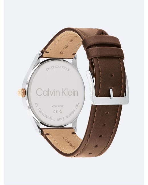 Calvin Klein Gray Gradient Dial Leather Strap Watch for men