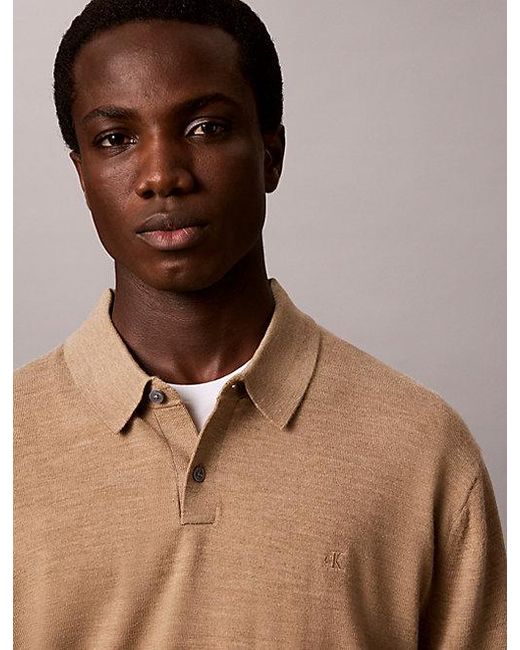 Calvin Klein Natural Merino Wool Polo Jumper for men