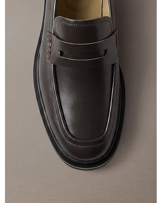 Calvin Klein Gray Leather Penny Loafers for men