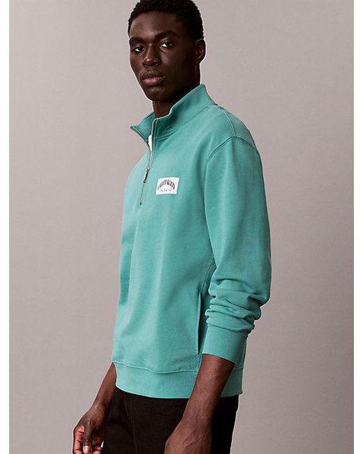 Calvin Klein Green Jeans Cotton Terry Quarter Zip Sweatshirt for men