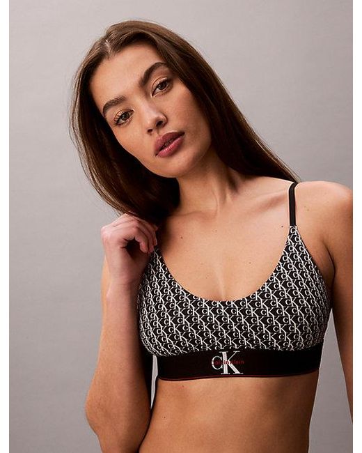Calvin Klein Black Unlined Bralette Graphic Monogram Microfibre Stretch