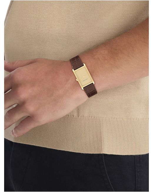 Calvin Klein Natural Rectangle Dial Leather Strap Watch for men