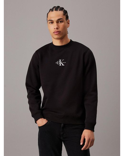 Calvin Klein Gray Monogram Fleece Sweatshirt for men
