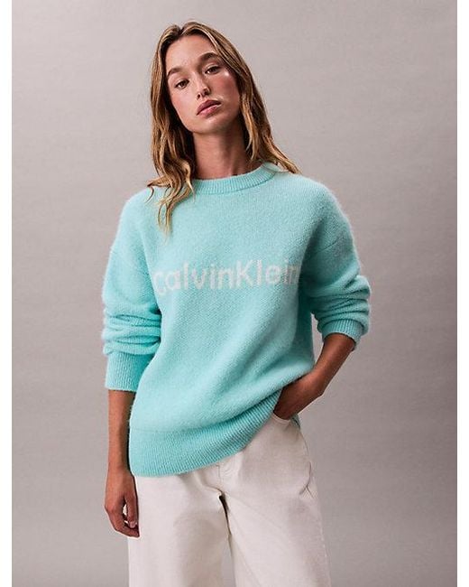 Calvin Klein Blue Alpaca Blend Logo Jumper