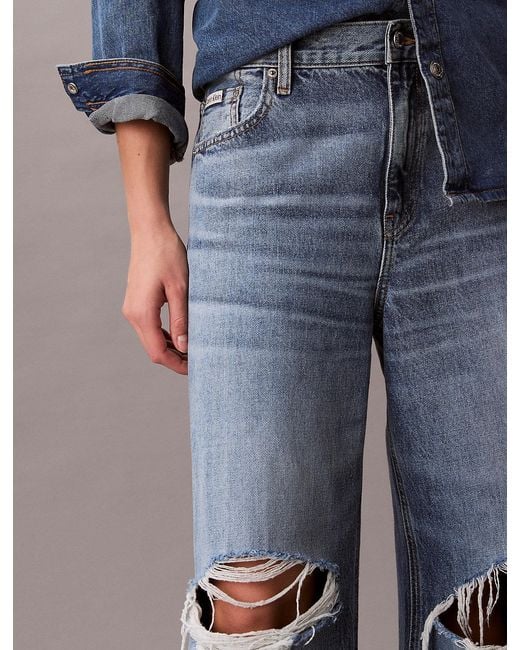Calvin Klein Blue Low Rise Distressed Baggy Jeans