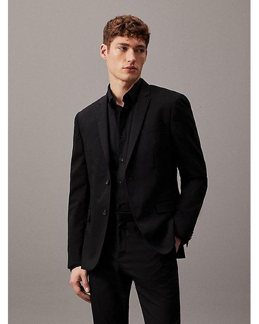 Calvin Klein Slim Single-Breasted Wol Stretch Colbert in het Gray voor heren