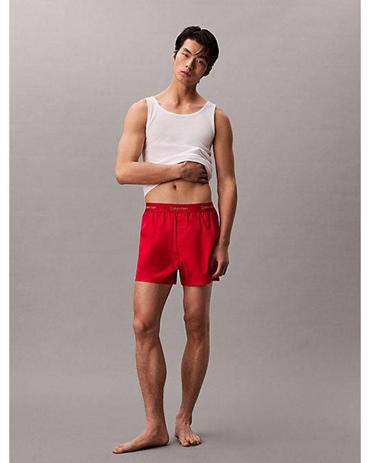 Calvin Klein Red Slim Woven Cotton Boxers Lunar New Year for men