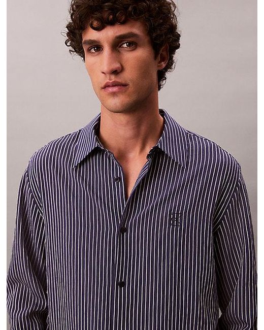 Camisa a rayas con botones holgada de mezcla de viscosa Calvin Klein de hombre de color Purple