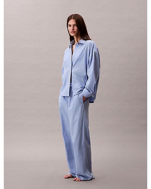Calvin Klein Blue Pyjama-Button-Down-Hemd Aus Baumwolle-Popeline