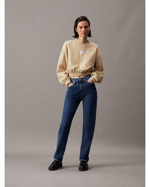 Calvin Klein Blue Cropped Cotton Terry Sweatshirt