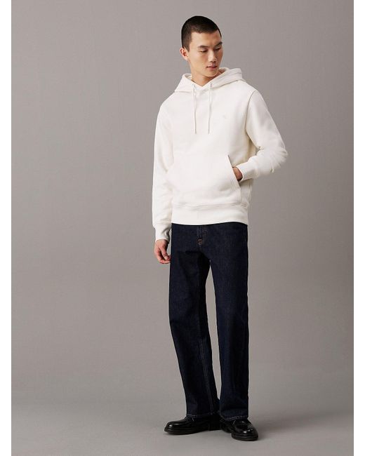 Calvin Klein White Heavy Cotton Fleece Hoodie for men