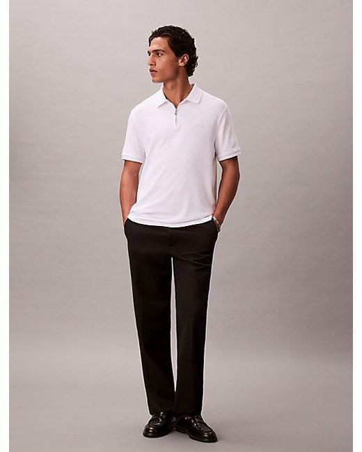 Calvin Klein White Slim Zip Neck Polo Shirt for men