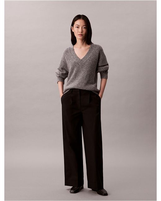 Calvin Klein Gray Chunky Relaxed V Neck Jumper