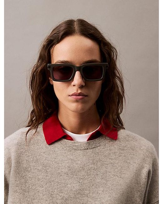 Calvin Klein Green Acetate Rectangle Sunglasses