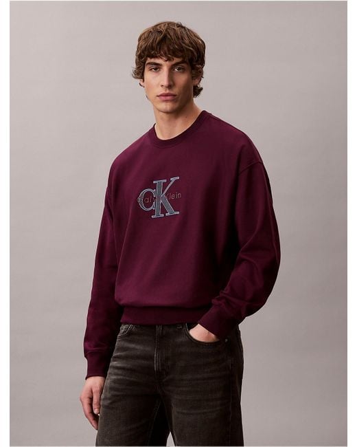 Calvin Klein Red Fleece Monologo Relaxed Sweatshirt for men