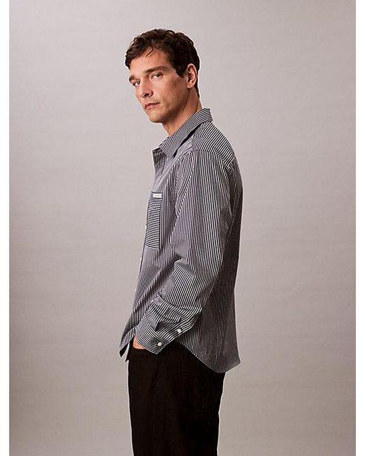 Calvin Klein Relaxed Button-Down Overhemd Van Satijn in het Gray voor heren