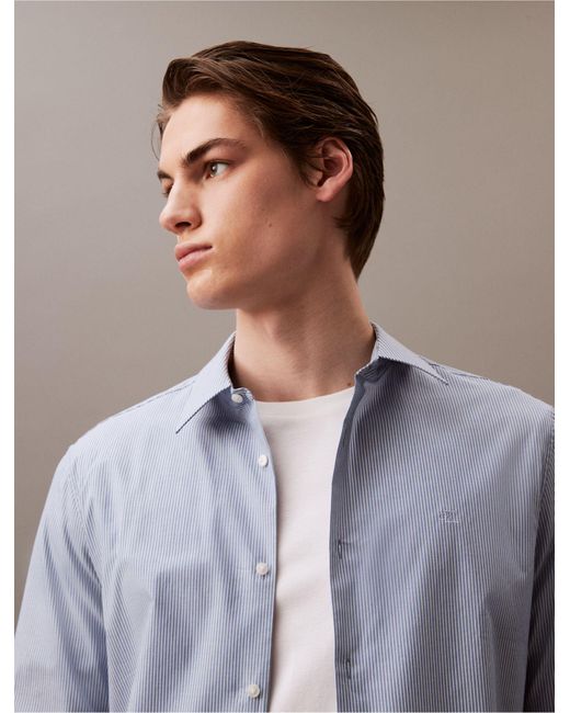 Calvin Klein Gray Stretch Cotton Slim Fit Thin Stripe Button-down Shirt for men