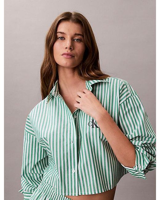Calvin Klein Green Cropped Pyjama Top Cotton Poplin