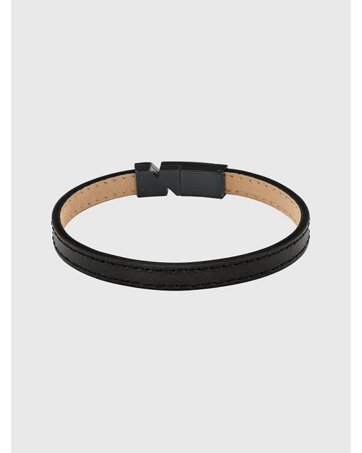Calvin Klein Black Asymmetric Tag Leather Bracelet for men