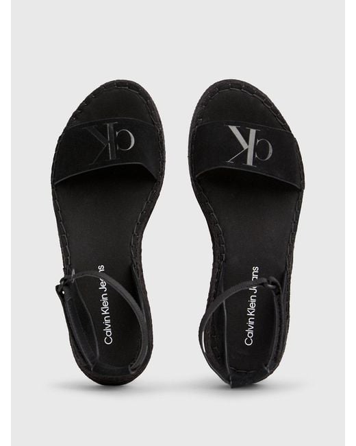 Calvin Klein Black Suede Espadrille Wedge Sandals
