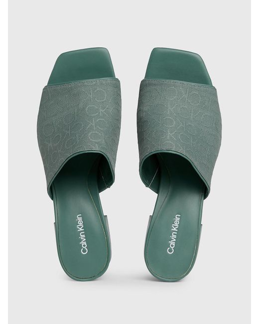 Calvin Klein Green Logo Jacquard Heeled Sandals