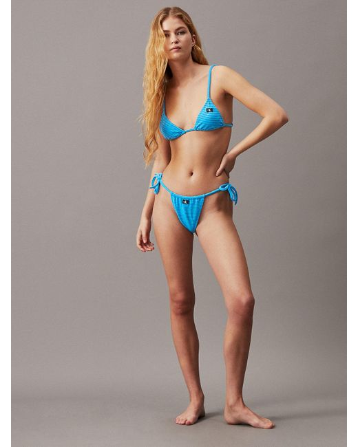 Calvin Klein Blue Tie Side Bikini Bottoms - Ck Monogram Rib