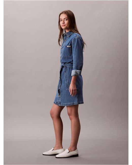 Calvin Klein Blue Calvin Klein Denim Mini Tie Belt Shirt Dress
