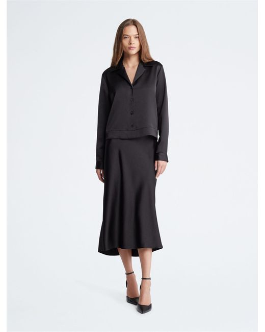 Calvin Klein Black Satin Midi Skirt