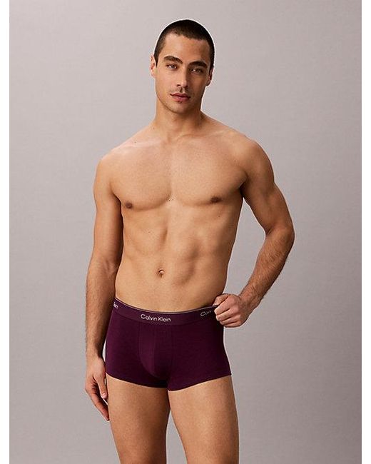 Calvin Klein Purple 3 Pack Low Rise Trunks Icon Cotton Stretch for men