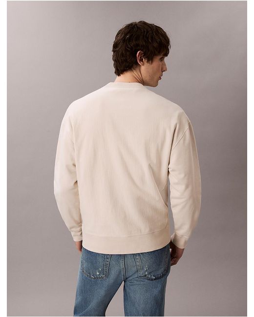 Calvin Klein Blue Premium Terry Monogram Logo Relaxed Sweatshirt for men