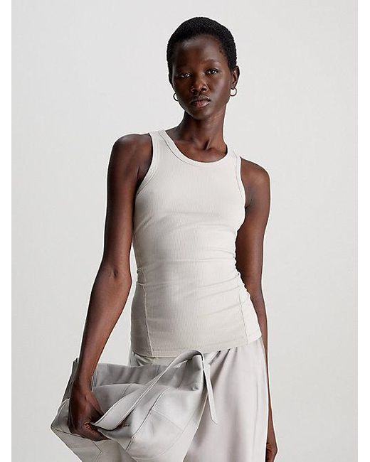 Calvin Klein Geribbelde Slim Modal Tanktop in het White